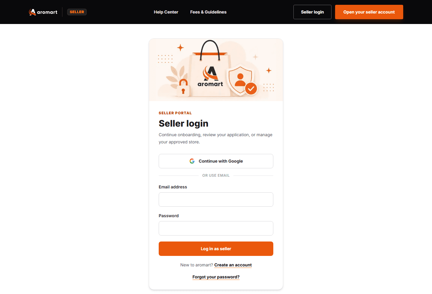 Seller login page used by applicants and approved sellers